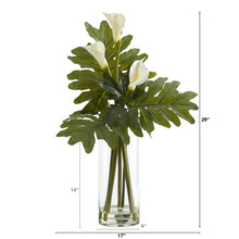 Load image into Gallery viewer, 29" Calla Lily and Philo Artificial Arrangement in Glass Vase