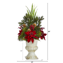 Load image into Gallery viewer, 28" Poinsettia, Grass and Succulent Artificial Arrangement in White Urn