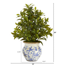 Load image into Gallery viewer, 28" Coffee Leaf Artificial Plant in Vintage Floral Planter (Real Touch)