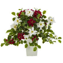 Load image into Gallery viewer, 23" Poinsettia and Variegated Holly Artificial Plant in Decorative Planter