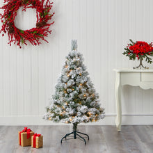 Load image into Gallery viewer, 4' Flocked Oregon Pine Artificial Christmas Tree w/ 100 Clear Lights