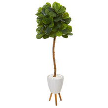 Load image into Gallery viewer, 5.5' Fiddle Leaf Artificial Tree in White Planter with Stand (Real Touch)