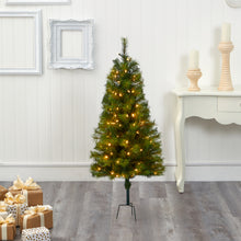 Load image into Gallery viewer, 4' Green Valley Pine Artificial Christmas Tree w/ 100 Warm White LED Lights