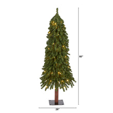 Load image into Gallery viewer, 4' Grand Alpine Artificial Christmas Tree with 100 Clear Lights w/Natural Trunk