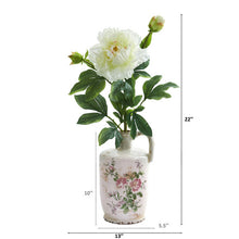 Load image into Gallery viewer, 22" Peony Artificial Arrangement in Floral Pitcher