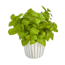 Load image into Gallery viewer, 10" Basil Artificial Plant in White Planter with Silver Trimming