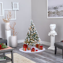 Load image into Gallery viewer, 4' Flocked Oregon Pine Artificial Christmas Tree w/ 100 Clear Lights