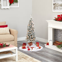 Load image into Gallery viewer, 4' Flocked Pencil Artificial Christmas Tree w/ 100 Clear Lights & 216 Bendable