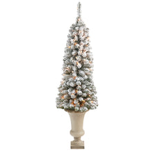 Load image into Gallery viewer, 4.5' Flocked Pencil Artificial Christmas Tree w/ 100 Clear Lights & 216 Bendable