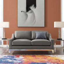 Load image into Gallery viewer, Harness 64" Stainless Steel Base Leather Loveseat by Modway