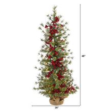 Load image into Gallery viewer, 4' Berry and Pine Artificial Christmas Tree with 100 Warm White Lights