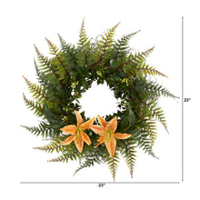 Load image into Gallery viewer, 23" Assorted Fern and Lily Artificial Wreath