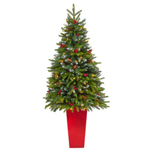 Load image into Gallery viewer, 62' Snow Tipped Portl& Spruce Artificial Christmas Tree w/ Frosted Berries