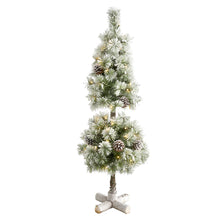 Load image into Gallery viewer, 3' Flocked Artificial Christmas Tree Topiary with 50 Warm White LED Lights