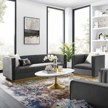 Load image into Gallery viewer, Sanguine Vertical Channel Tufted Upholstered Performance Velvet Sofa and Armchair Set by Modway