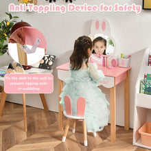 Load image into Gallery viewer, Kids Vanity Set Rabbit Makeup Dressing Table Chair Set with Mirror and Drawer-Pink
