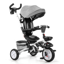 Load image into Gallery viewer, 6-in-1 Detachable Kids Baby Stroller Tricycle with Canopy and Safety Harness-Gray