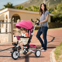 Load image into Gallery viewer, 6-in-1 Detachable Kids Baby Stroller Tricycle with Canopy and Safety Harness-Pink