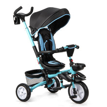 Load image into Gallery viewer, 6-in-1 Detachable Kids Baby Stroller Tricycle with Canopy and Safety Harness-Blue