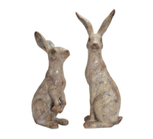 Load image into Gallery viewer, Weathered Stone Standing Garden Rabbit Figurine (Set of 2)