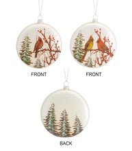 Load image into Gallery viewer, Glass Cardinal Pine Tree Disc Ornament (Set of 12)