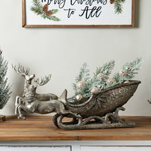 Load image into Gallery viewer, Holiday Deer with Sleigh with Silver Finish 25"L