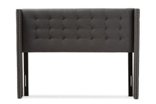 Load image into Gallery viewer, Baxton Studio Ginaro Modern And Contemporary Dark Grey Fabric Button-Tufted Nail head King Size Winged Headboard