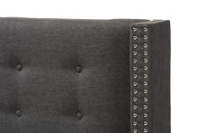 Load image into Gallery viewer, Baxton Studio Ginaro Modern And Contemporary Dark Grey Fabric Button-Tufted Nail head Queen Size Winged Headboard