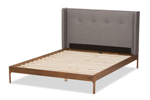 Load image into Gallery viewer, Baxton Studio Brooklyn Mid-Century Modern Walnut Wood Grey Fabric Queen Size Platform Bed