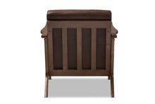 Load image into Gallery viewer, Baxton Studio Bianca Mid-Century Modern Walnut Wood Dark Brown Distressed Faux Leather Lounge Chair