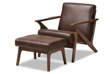 Load image into Gallery viewer, Baxton Studio Bianca Mid-Century Modern Walnut Wood Dark Brown Distressed Faux Leather Lounge Chair And Ottoman Set