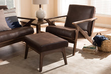 Load image into Gallery viewer, Baxton Studio Bianca Mid-Century Modern Walnut Wood Dark Brown Distressed Faux Leather Lounge Chair And Ottoman Set