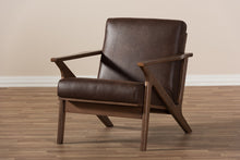 Load image into Gallery viewer, Baxton Studio Bianca Mid-Century Modern Walnut Wood Dark Brown Distressed Faux Leather Lounge Chair