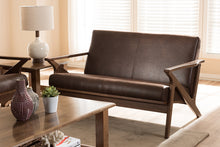 Load image into Gallery viewer, Baxton Studio Bianca Mid-Century Modern Walnut Wood Dark Brown Distressed Faux Leather 2-Seater Loveseat