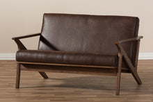 Load image into Gallery viewer, Baxton Studio Bianca Mid-Century Modern Walnut Wood Dark Brown Distressed Faux Leather 2-Seater Loveseat