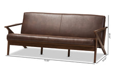 Load image into Gallery viewer, Baxton Studio Bianca Mid-Century Modern Walnut Wood Dark Brown Distressed Faux Leather 3-Seater Sofa