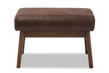 Load image into Gallery viewer, Baxton Studio Bianca Mid-Century Modern Walnut Wood Dark Brown Distressed Faux Leather Ottoman