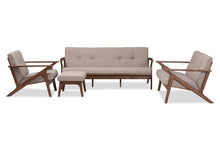 Load image into Gallery viewer, Baxton Studio Bianca Mid-Century Modern Walnut Wood Light Grey Fabric Tufted Livingroom Sofa Set