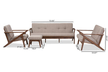 Load image into Gallery viewer, Baxton Studio Bianca Mid-Century Modern Walnut Wood Light Grey Fabric Tufted Livingroom Sofa Set
