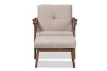 Load image into Gallery viewer, Baxton Studio Bianca Mid-Century Modern Walnut Wood Light Grey Fabric Tufted Lounge Chair And Ottoman Set