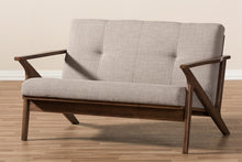 Load image into Gallery viewer, Baxton Studio Bianca Mid-Century Modern Walnut Wood Light Grey Fabric Tufted 2-Seater Loveseat