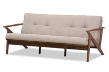 Load image into Gallery viewer, Baxton Studio Bianca Mid-Century Modern Walnut Wood Light Grey Fabric Tufted 3-Seater Sofa