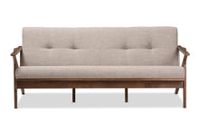 Load image into Gallery viewer, Baxton Studio Bianca Mid-Century Modern Walnut Wood Light Grey Fabric Tufted 3-Seater Sofa