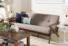 Load image into Gallery viewer, Baxton Studio Bianca Mid-Century Modern Walnut Wood Light Grey Fabric Tufted 3-Seater Sofa