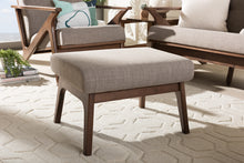 Load image into Gallery viewer, Baxton Studio Bianca Mid-Century Modern Walnut Wood Light Grey Fabric Ottoman