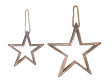 Load image into Gallery viewer, Natural Wooden Star Ornament with Jute Hanger (Set of 2)