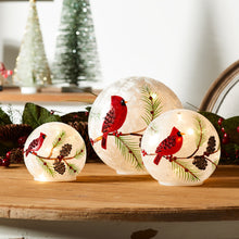 Load image into Gallery viewer, LED Frosted Glass Cardinal and Pine Orb (Set of 3)