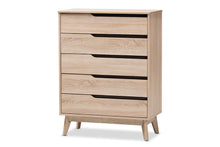 Load image into Gallery viewer, Baxton Studio Fella Mid-Century Modern Two-Tone Oak and Grey Wood 5-Drawer Chest