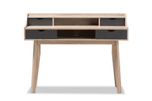 Load image into Gallery viewer, Baxton Studio Fella Mid-Century Modern 4-Drawer Oak and Grey Wood Study Desk