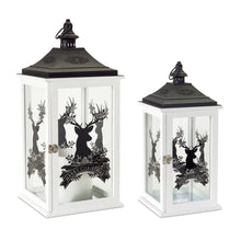 Load image into Gallery viewer, Wood Merry Christmas Lantern with Deer Design (Set of 2)